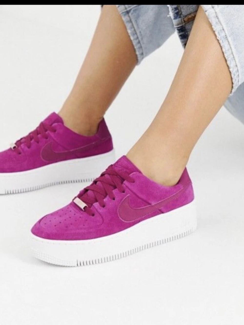 Nike Air Force 1 Sage Low True Berry Pink Suede Platform Sneakers Womens 7.5